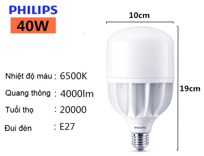 Bóng đèn Led trụ Philips TForce Core HB 40-40W E27 865 ánh sáng trắng